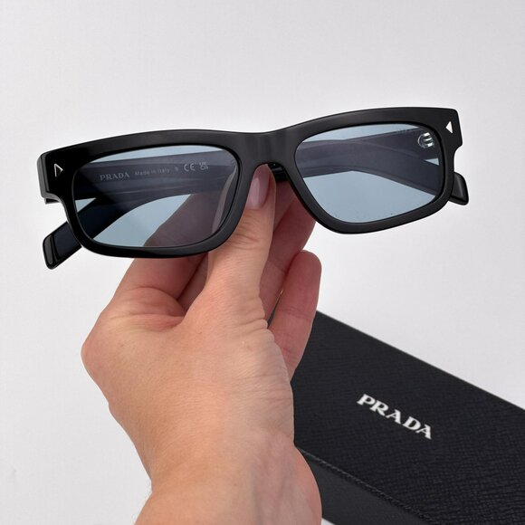 Prada PRB11S Sunglasses – Black Rectangle Blue Vintage Crystal | Model 16K60P - Picture 1 of 11